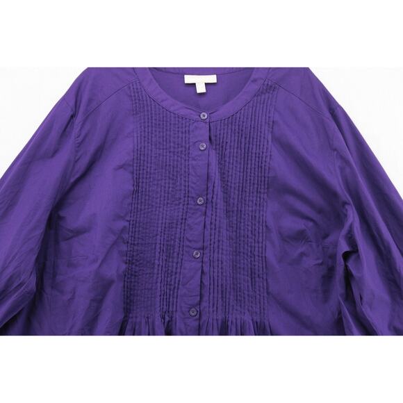 Woman Within Tunic Shirt Woman's 5X Purple Pintuck Button Up Cotton Long Sleeve - Picture 2 of 8